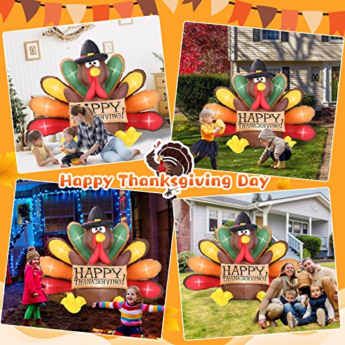 6FT Turkey Inflatables with Pilgrim Hat & Colorful Tail