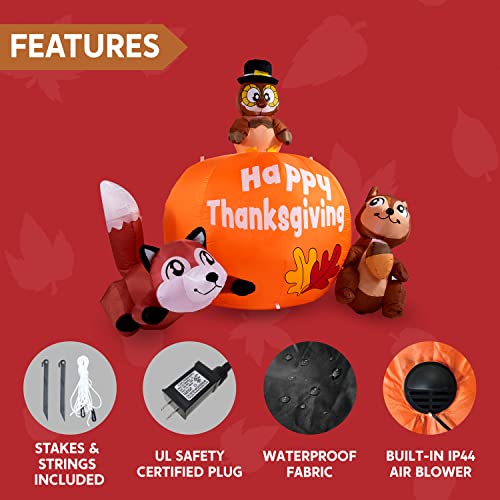 5 FT Owl on Pumpkin with Inflatable Racoon and Squirrel