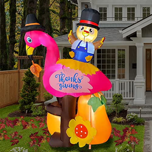 Thanksgiving Flamingo Turkey Inflatable - LED Holiday Décor