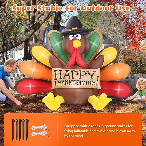 6FT Turkey Inflatables with Pilgrim Hat & Colorful Tail
