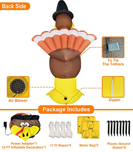 12ft Giant Inflatable Turkey Outdoor Thanksgiving Decor