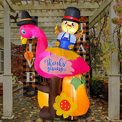 Thanksgiving Flamingo Turkey Inflatable - LED Holiday Décor