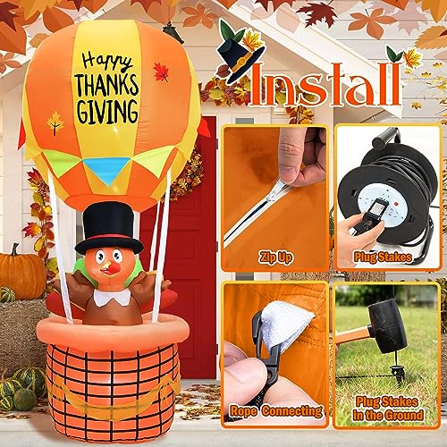 7 Ft Inflatable Turkey Riding Hot Air Balloons