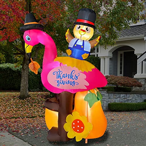 Thanksgiving Flamingo Turkey Inflatable - LED Holiday Décor