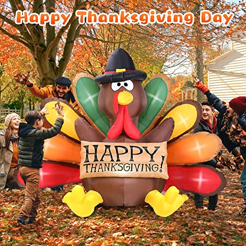 6FT Turkey Inflatables with Pilgrim Hat & Colorful Tail