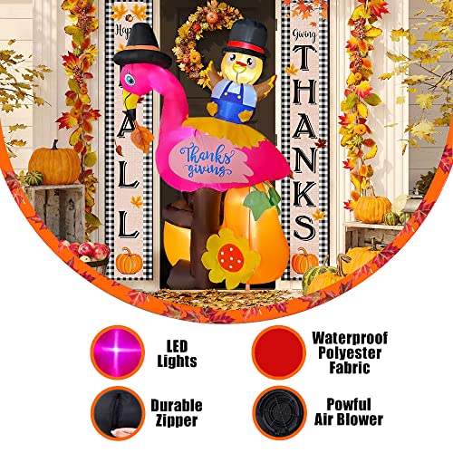 Thanksgiving Flamingo Turkey Inflatable - LED Holiday Décor