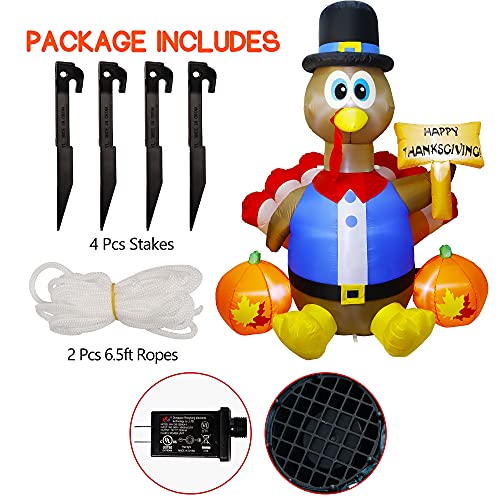 Joyful 6ft Thanksgiving Inflatable Turkey, with Pilgrim Hat