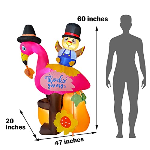 Thanksgiving Flamingo Turkey Inflatable - LED Holiday Décor