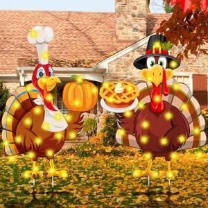 Thanksgiving Yard Signs with LED String Lights (2-Pack)