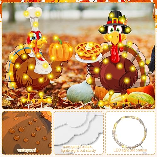 Thanksgiving Yard Signs with LED String Lights (2-Pack)