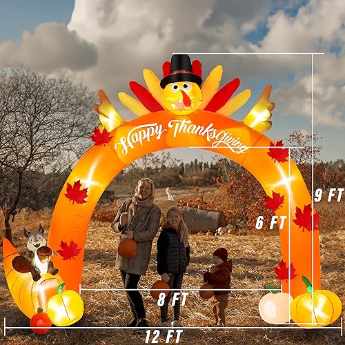 12FT Giant Turkey Arch Inflatable, Thanksgiving Fall Harvest