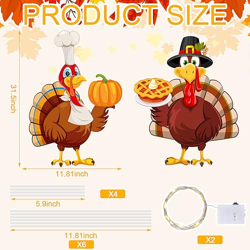 Thanksgiving Yard Signs with LED String Lights (2-Pack)