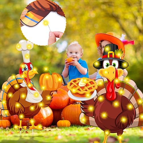 Thanksgiving Yard Signs with LED String Lights (2-Pack)