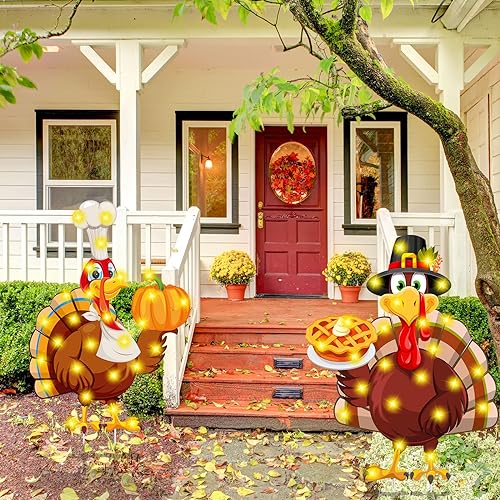 Thanksgiving Yard Signs with LED String Lights (2-Pack)