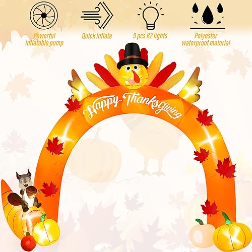 12FT Giant Turkey Arch Inflatable, Thanksgiving Fall Harvest