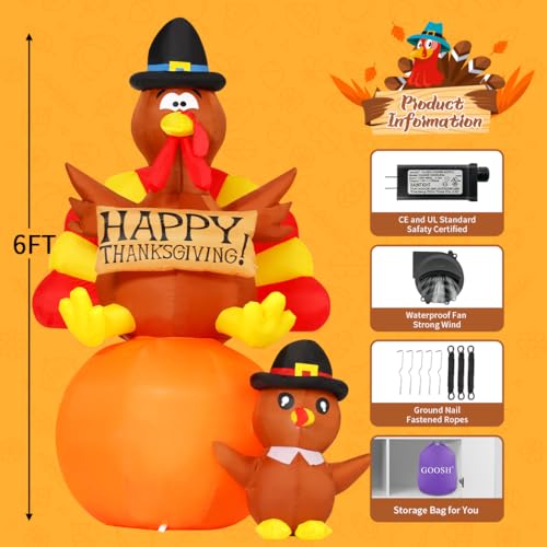 6 FT Thanksgiving Inflatable Turkey Yard Decoration
