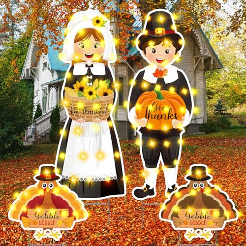 Thanksgiving Yard Sign Set with LED Lights