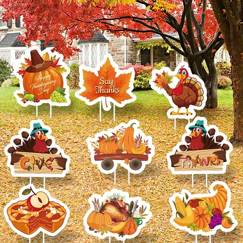 9-Piece Yard Signs: Festive Maple Turkey Party Decorations