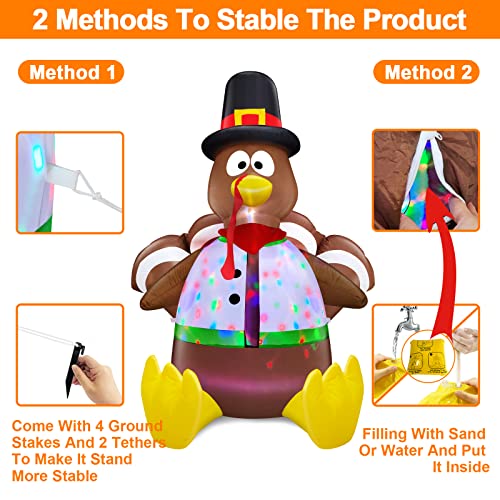 6 Ft Tall Thanksgiving Inflatable Turkey Outdoor Decor