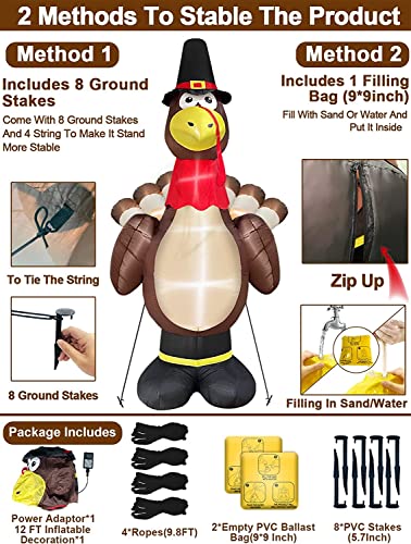 12ft Giant Thanksgiving Turkey Inflatable with LED Lights