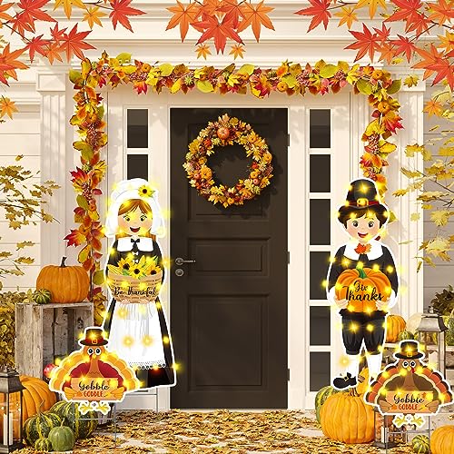 Thanksgiving Yard Sign Set with LED Lights