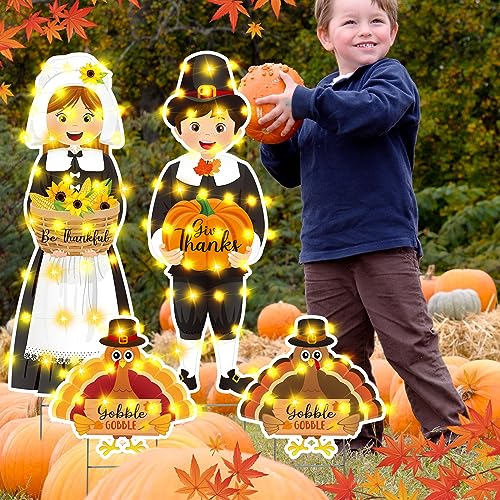 Thanksgiving Yard Sign Set with LED Lights