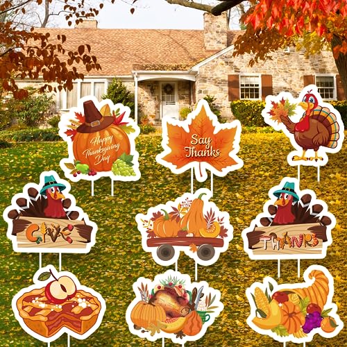 9-Piece Yard Signs: Festive Maple Turkey Party Decorations