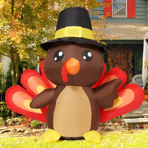 4FT Tall Thanksgiving Inflatables: Turkey with LED Lights