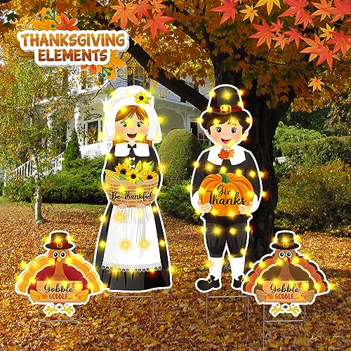 Thanksgiving Yard Sign Set with LED Lights