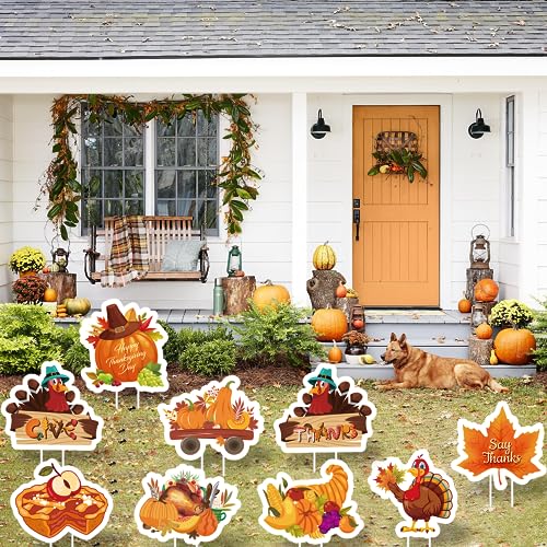 9-Piece Yard Signs: Festive Maple Turkey Party Decorations