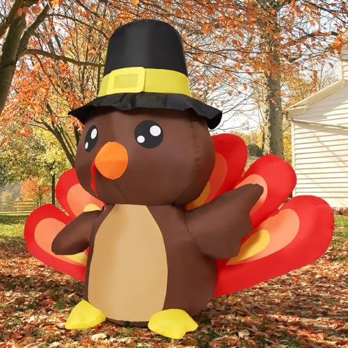 4FT Tall Thanksgiving Inflatables: Turkey with LED Lights