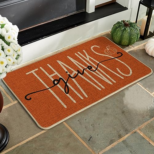 Give Thanks Pumpkin Welcome Doormat: Seasonal Fall Decor
