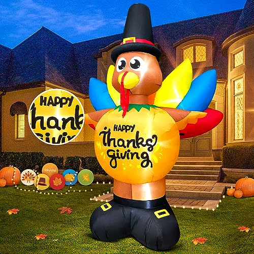 Thanksgiving Inflatable Turkey with LED Lights - 8FT