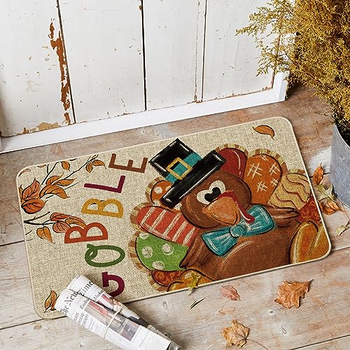 Thanksgiving Turkey Gobble Leaves Doormat - Indoor/Outdoor