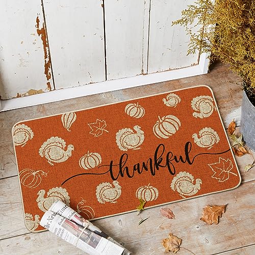 Turkey Pumpkin Leaves Thanksgiving Doormat, Thanksful Home Decor