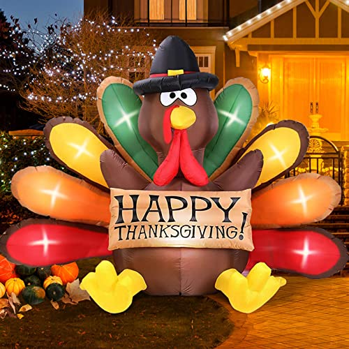 6FT Turkey Inflatables with Pilgrim Hat & Colorful Tail