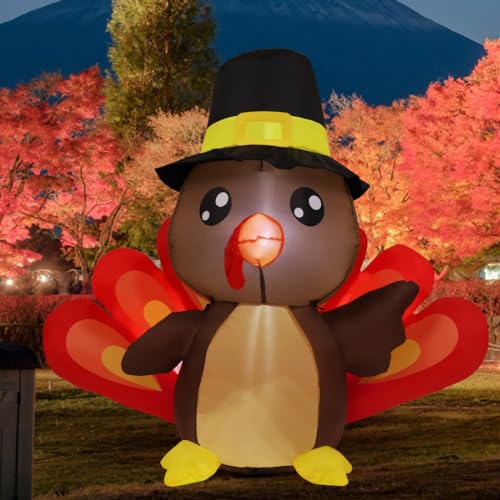 4FT Tall Thanksgiving Inflatables: Turkey with LED Lights