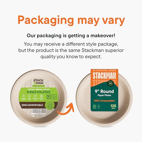 Eco-Friendly 9" Compostable Paper Plates (125-Pack)