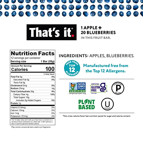 That's it. Apple + Variety 100% Natural Real Fruit Bar, Best High Fiber Vegan, Gluten Free Healthy Snack, Paleo for Children & Adults, Non GMO No Added Sugar, No Preservatives Energy Food (12 Pack)