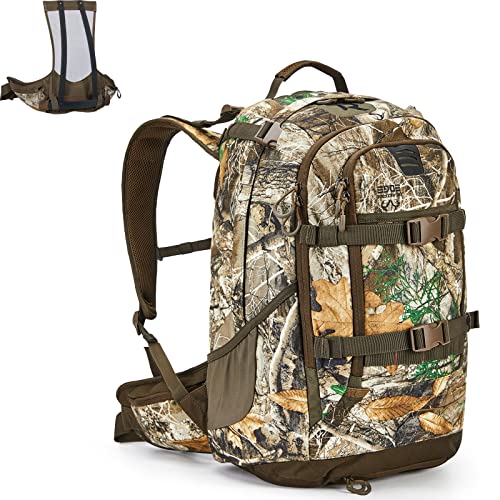 TR Hunting Backpack Internal Frame, Waterproof Hunting Pack with Rain Cover, 2200cu Realtree Edge Camo Hunting Daypack for Rifle Bow Gun