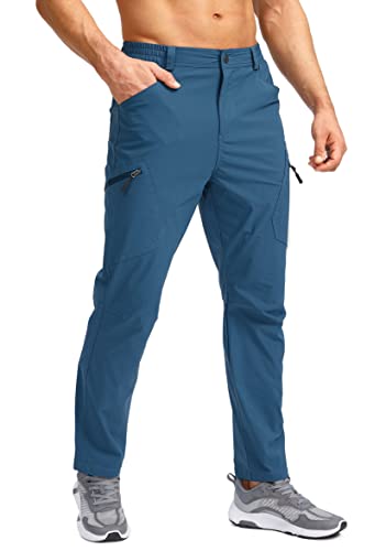 Pudolla Men's Hiking Pants Waterproof Travel Cargo Pants with 7 Pockets Stretch for Golf Fishing Climbing Lyons Blue M