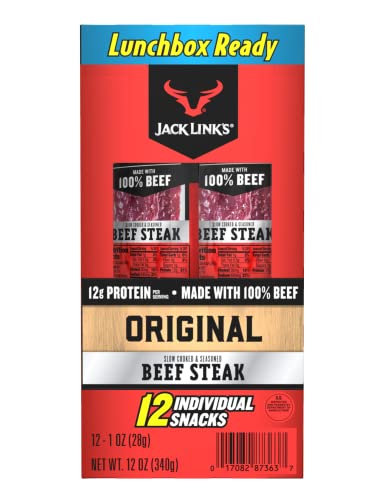 Jack Links Premium Cuts Beef Steak, Original, Strips -Great Protein Snack with 11g of Protein and 1g of Carbs Per Serving, Made with Beef, 1 Ounce (Pack of 12)
