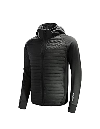 BALEAF Men's Lightweight Warm Puffer Jacket Winter Down Jacket Thermal Hybrid Hiking Coat Water Resistant Packable Black L