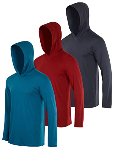 3 Pack: Men’s Quick Dry Fit Moisture Wicking Long Sleeve Active Athletic Hoodie Performance Hooded T Shirt Workout Running Fitness Gym Sports Casual Sweatshirt UPF 50 Outdoor Hiking-Set 9, X-Large