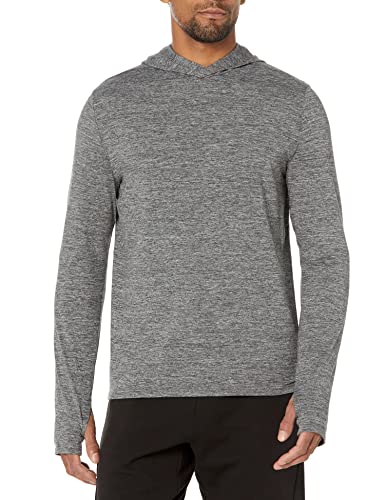 Amazon Essentials Men's Tech Stretch Long-Sleeve Hooded T-Shirt, Black, Space Dye, Medium