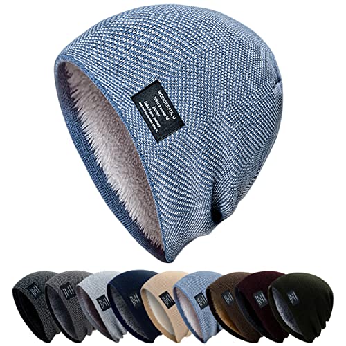 HiRui Winter Beanie Hats for Men Women Knit Fleece Lined Warm Slouchy Skull Cap (Blue)