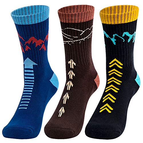 Time May Tell Mens Hiking Socks Moisture Wicking Cushion Crew Socks for Terkking,Outdoor Sports,Performance 3 pack (Black,Blue,Brown 9”-12”)