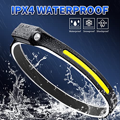 Headlamp Rechargeable, Super Bright LED Headlamp, 230° COB Wide Beam Headlight Flashlight with All Perspectives Induction, 5Mode Waterproof Headlamps Pro for Outdoor Hiking Running Camping Accessories
