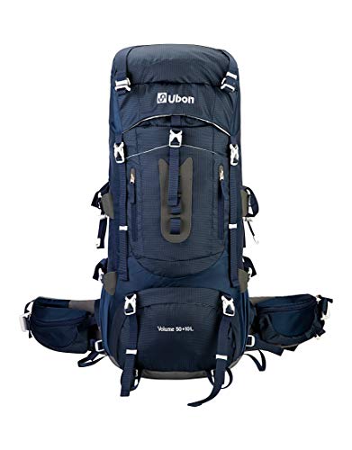 Ubon Framed Hiking Backpack 60L Backpack Internal Frame for Adult with Rain Cover Blue