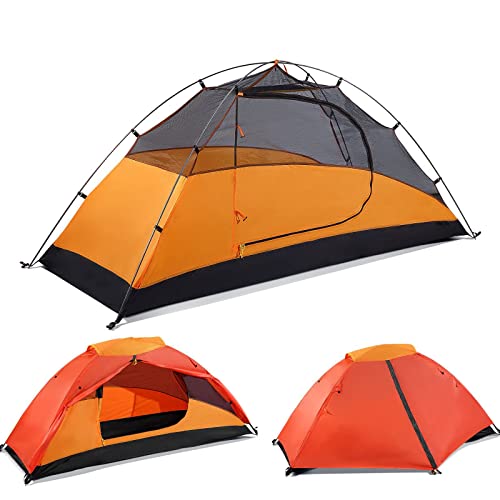 Backpacking Tent 1-Person Tent Ultralight Extra Large Aluminum Frame Waterproof Camping Tents, Solo Tent for Hiking Travelling Mountaineering Outdoor, Easy Set Up with Rainfly, Wind Ropes, Storage Bag